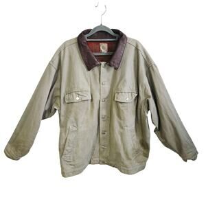 Vintage Marlboro Size XL Jacket Khaki Tan Green Chore Coat Barn Smoking Workwear